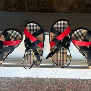 Burberry Black and Red Strappy Sandals size 1-1.5 and 12-12.5